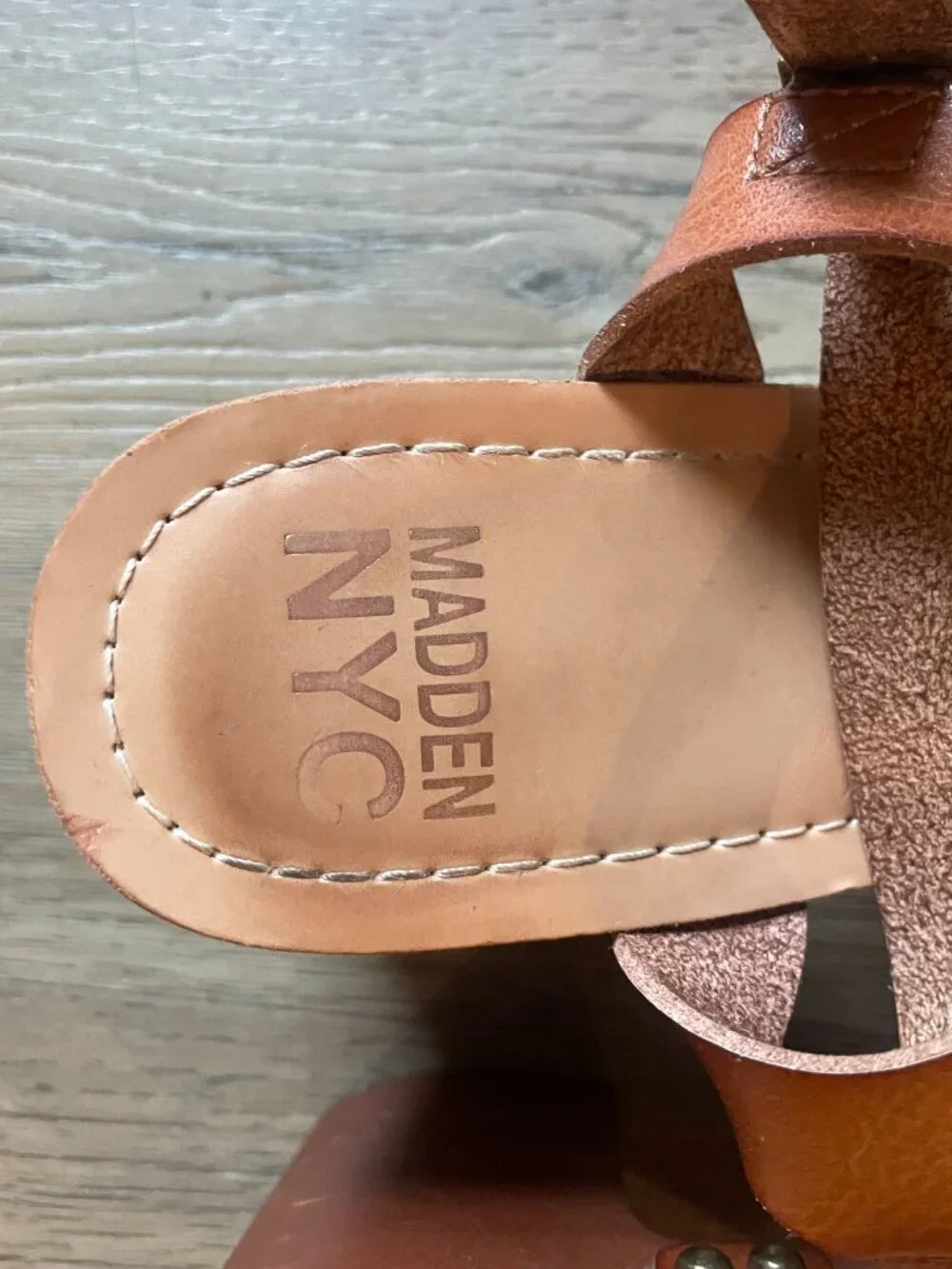 Madden NYC Lifft Platform Block Heel Sandals Tan Leather Buckle Ankle Strap 8!